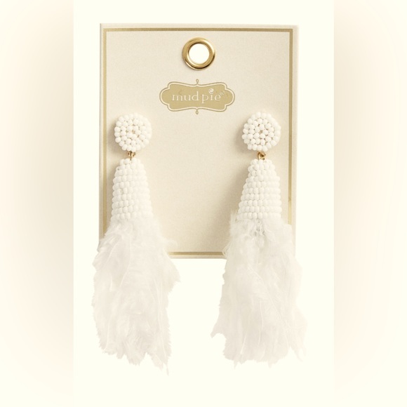 BNWT MUD PIE βITβS MY DAYβFAUX WHITE FEATHER BEADED FASHION POST BACK EAβ¦ - Picture 4 of 4